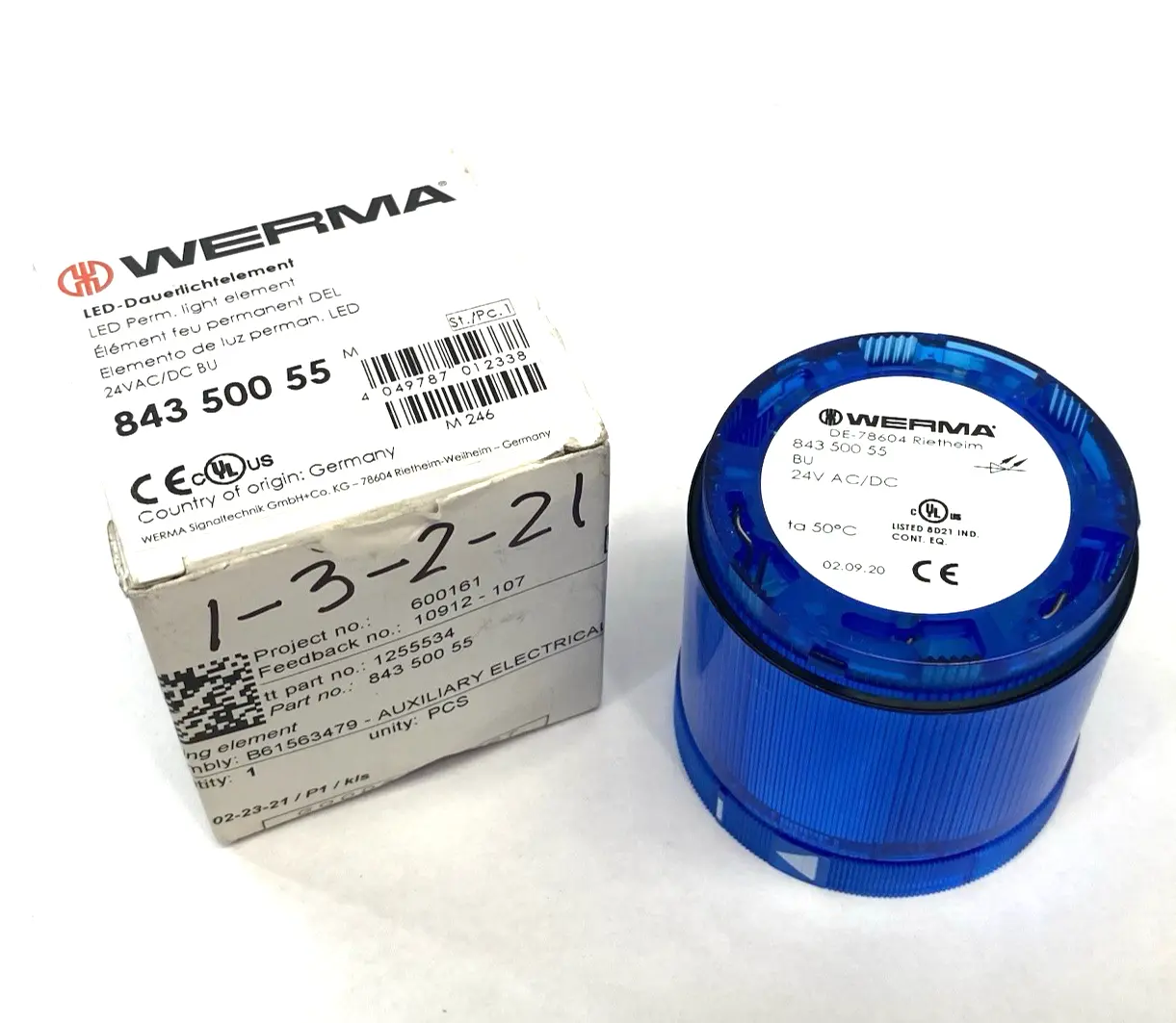 New | in-Stock WERMA Permanent LED Beacon Light Blue 24VAC/DC 843.500.55 Light Source Equipment Michigan US | Maverick Industrial Sales #1462979