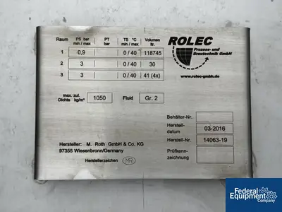 M Roth GmbH & Co 31,372 Gal M Roth GmbH Storage Tank, 304 S/S