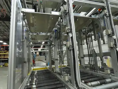 Basket Feeder Stacker 3-Row 14" Roller Conveyor Chain Drive Lift Stack System