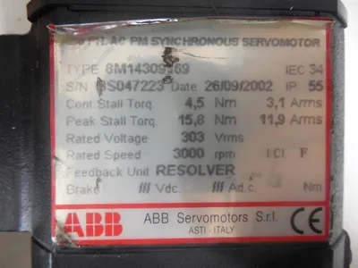 ABB 8M14309169 3 Phase AC PM Synchronous Servo Motor Used