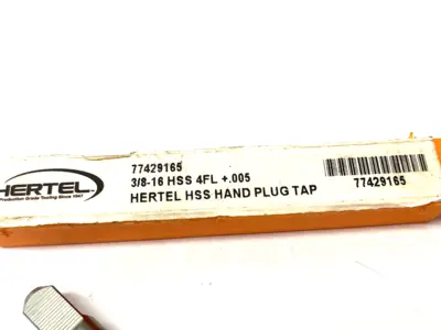 USED HERTEL STRAIGHT FLUTE TAP: 3/8-16 UNC, 4 FLUTE, PLUG CHAMFER, HIGH-SPEED