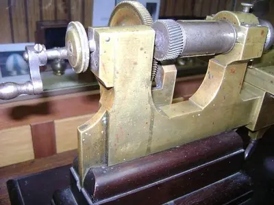 1369-385 Antique Jewelers Watchmaker Mandrel Machinist Clock Lathe Circa 1860, Made in Switzerland
