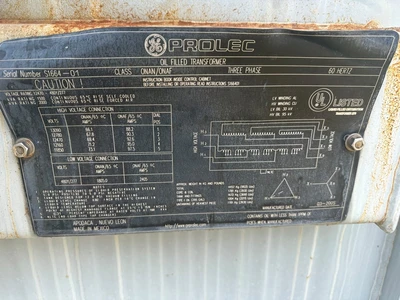 General Electric Prolec 1500 KVA Oil Transformer, 12.5 KV Pri