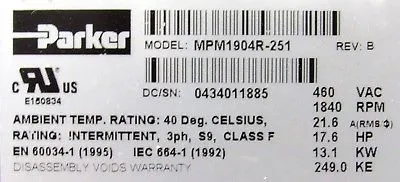NEW PARKER MPM1904R-251 COMPUMOTOR REV.B MPM1904R251