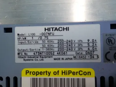 Used HITACHI L100007NFU Variable Speed Drives Ohio US | HGR 24 #942617