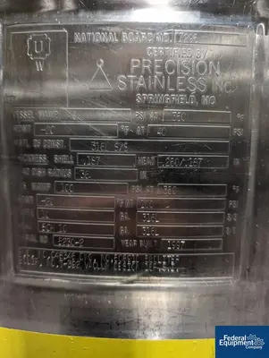 USED Precision 500 Liter Precision Stainless Reactor, 316L S/S, 40/100#