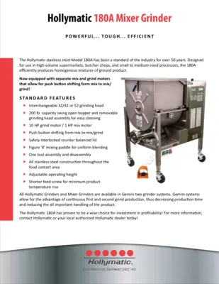The Hollymatic Stainless Steel Model 180A Mixer/Grinder