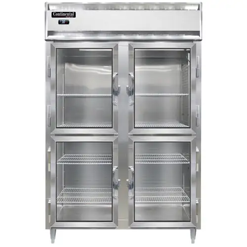 Continental D2RNSSGDHD 52" Two Section Reach In Refrigerator, (4) Left/right Hinge Glass Doors, Top Compressor, 115v