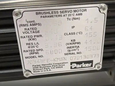 USED PARKER ELECTRIC CYLINDER, SERVO J0343FE-KMSN