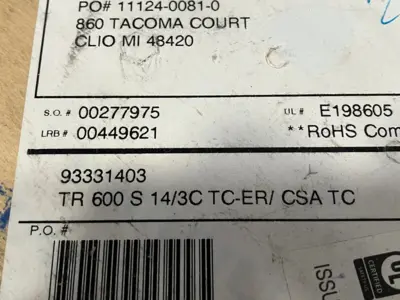 SAB 93331403 14 AWG 3C Multiconductor Cable Black PVC 40' FT - New Other