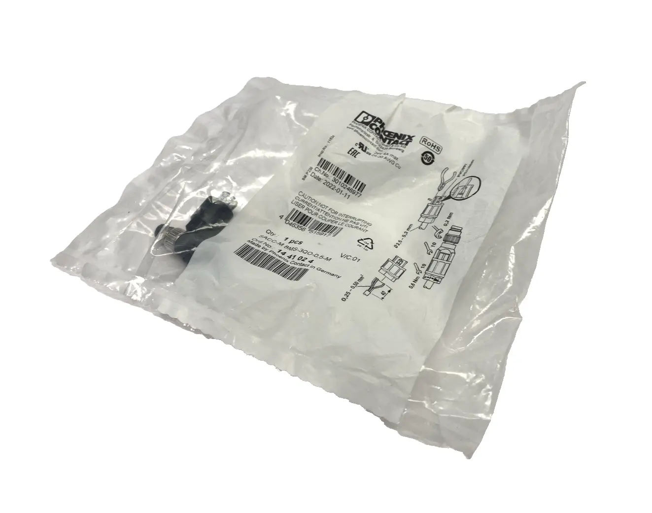 SACC-M 8MS-3QO-0,5-M,1441024 | Phoenix Contact SACC-M 8MS-3QO-0,5-M Connector M8 3-Pin Male 1441024 - New