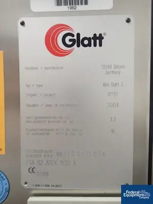 USED Glatt Glatt Mini Glatt 3 Fluid Bed Granulator