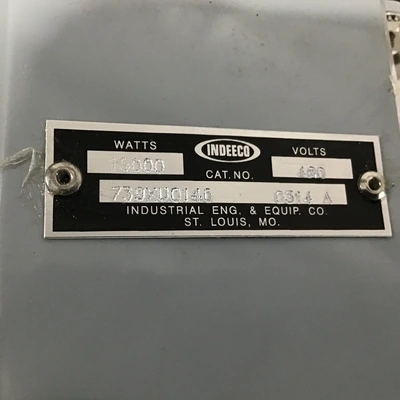 Indeeco 739XU0140 – 0314 A Drum Immersion Heater 15000W 460V Coils Non Magnetic