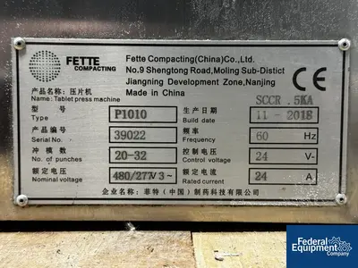 USED Fette Fette P1010 Rotary Tablet Press