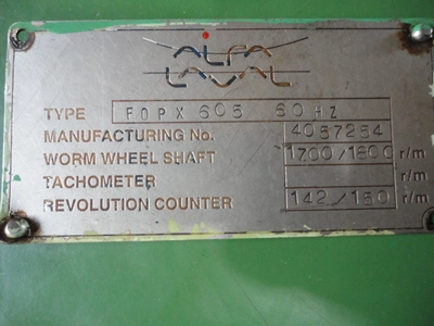 Alfa-Laval FOPX 605 TFD-24-60 oil purifier, SS bowl.