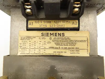 Siemens 3TB5217-0A Motor Starter Contactor 135A 125Hp 600V 3PH 120V Coil Size 4
