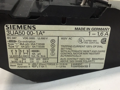 Used SIEMENS 3UA5000-1A Relays & Switches Michigan US | Ideal Machinery #591108