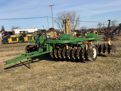 (1) Shop Built, approx. 12.5’ width vertical tillage disc with (4) frame mounted weights on a John D...