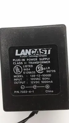 LANCAST Plug-in Power supply Class II Transformer 138-12-1000D