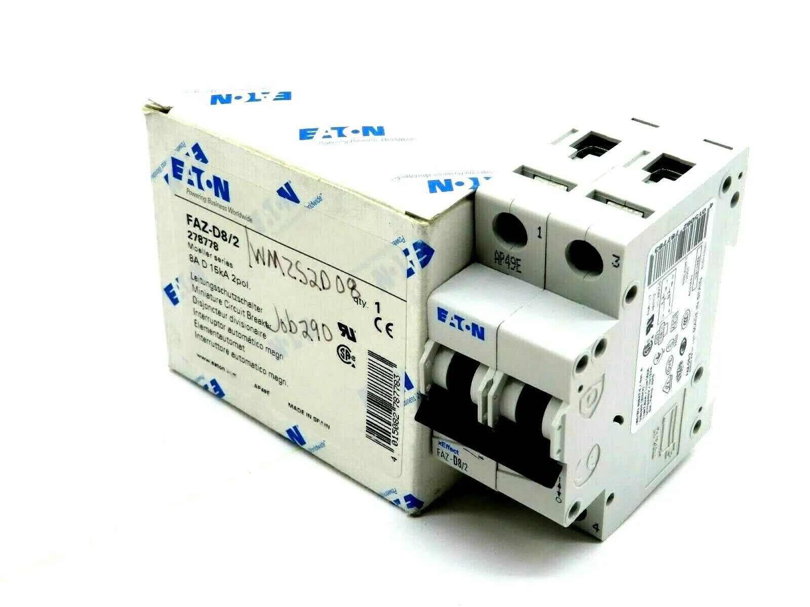 NEW EATON FAZ-D8/2 CIRCUIT BREAKER 8A 15KA 278778 FAZD82