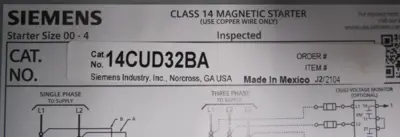 NEW SIEMENS 14CUD32BA STARTER SIZE 0