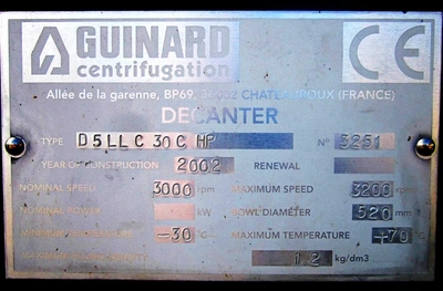 Andritz D5LL C30 CHP sanitary decanter centrifuge, 316L SS.