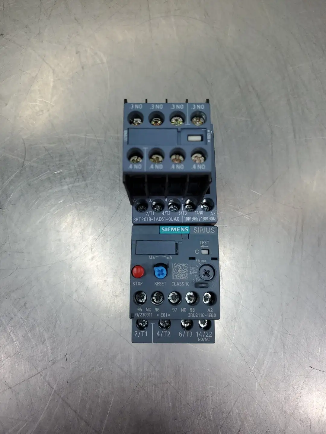 Siemens 3RT20181AK610UA0 Contactor w/3RU21161EB0 & 3RH29111FA40 Mod. 4A43