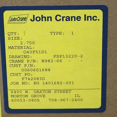 NEW JOHN CRANE N982-66 MECHANICAL SEAL N98266