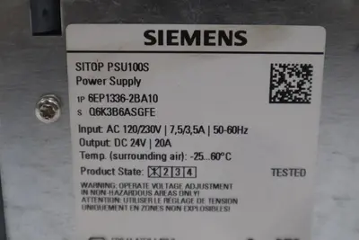 Siemens 6EP1336-2BA10 SITOP PSU100S Power Supply 24V DC 20A Output #K-614-A