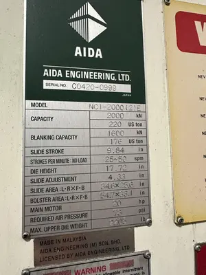 USED 2013 AIDA NC1-2000(2)