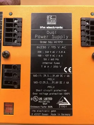 IFM Electronic AC1212 Dual Power Supply 115V 220-240V 100-127V