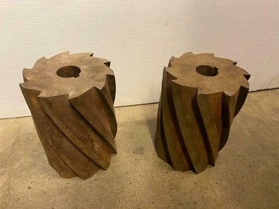 Lot of 2 Vintage HSS Mill Cutters 8" x 6" Rusty Steam Punk Steel Metal