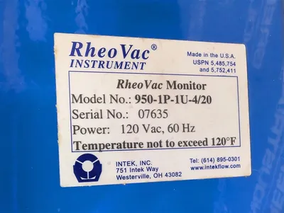 Intek, Inc. RheoVac Instrument 950-1P-1U-4/20 Leak Monitor Processor Used