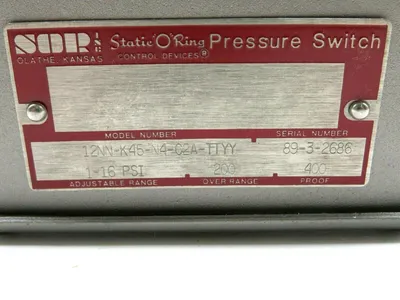 NEW SOR 12NN-K45-N4-C2A-TTYY PRESSURE SWITCH 12NNK45N4C2ATTYY