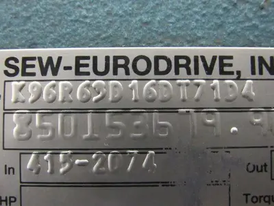 Sew Eurodrive K96R63D16DT71D4 4259:1 26500# Output LH VariSpeed Reducer 230/460V