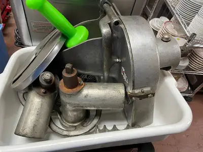 Used Hobart Used Hobart 4812 Commercial Meat Grinder Motor with Grinder and Slicer Attachments 120V Grinders / Shredders - Food Illinois US | Falcon Restaurant Supply #1373529