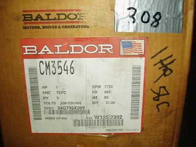 Motor, 1 HP, Baldor, 1750 RPM Out, 208-230/460V (2) #S743674