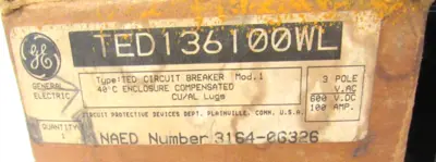 NEW GENERAL ELECTRIC TED136100WL CIRCUIT BREAKER