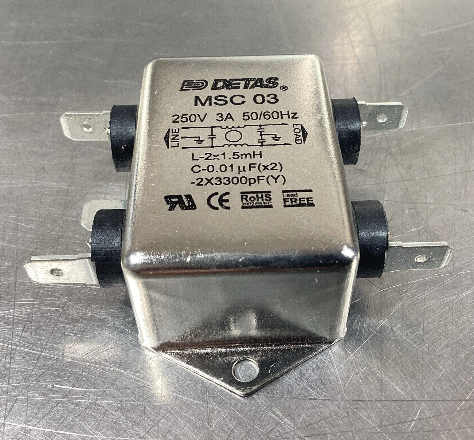 DETAS Power Line Filter 250V 3A 50/60Hz 4D-28