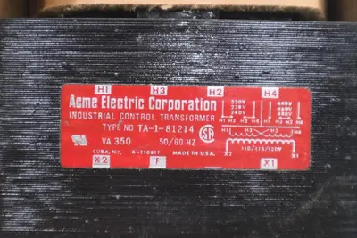 ACME ELECTRIC TA-1-81214 1 PHASE 350 VA 240-480-120V TRANSFORMER STOCK G426A