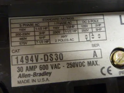 USED ALLEN BRADLEY 1494V-DS30 SER A