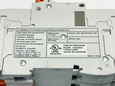 BR3C5UC C5,2478360000 | Weidmuller BR3C5UC C5 Circuit Breaker 3-Pole 5A 277V 2478360000 - Used