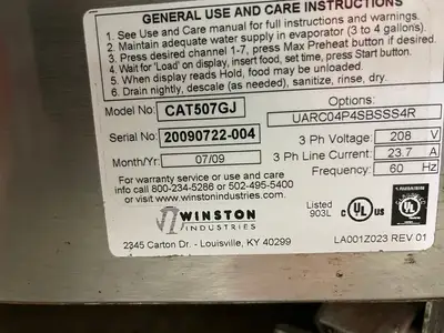 Used Winston Used Winston CAT507GJ CVap Thermalizer Cook and Hold Oven 208V 3 Phase Ovens Illinois US | Falcon Restaurant Supply #1376152