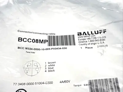 Balluff BCC08MP Cordset M8 4-Pin Female 3m BCC M324-0000-10-003-PX0434-030 - New