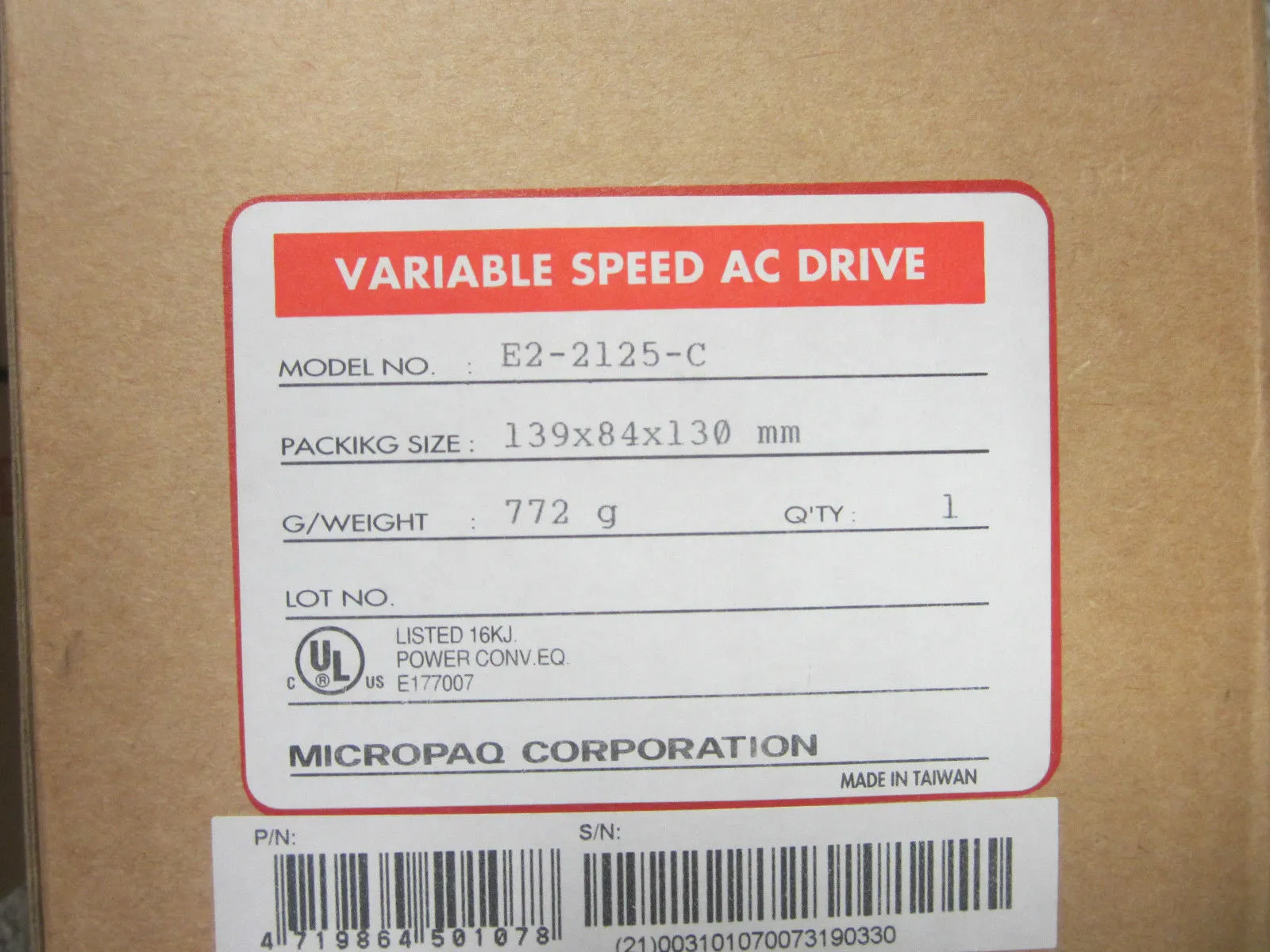 New Micropaq Corporation E2-2125-C Drive E22125C