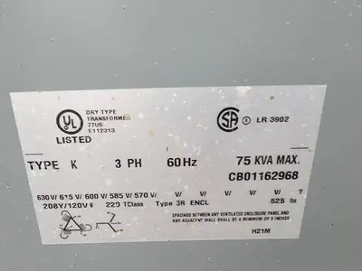75 kVA Temporary Power Distribution Cart 600V Pri. 208Y/120V Sec.