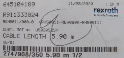 NEW REXROTH R911333824 CABLE RKH0011 5.90M