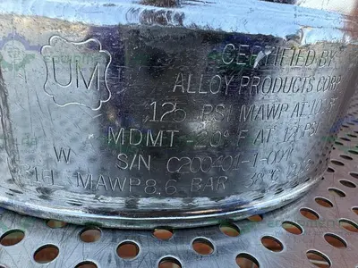 USED ALLOY PRODUCTS 15 LITER STAINLESS STEEL VESSEL 125 PSI W/ 4.5" OPENING