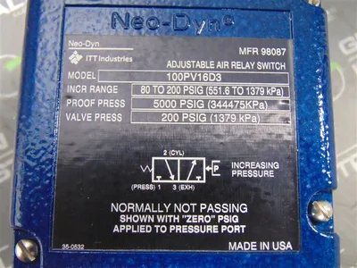 ITT Neo-Dyn 100PV16D3 Adjustable Air Relay Switch 80-200 PSIG New NIB