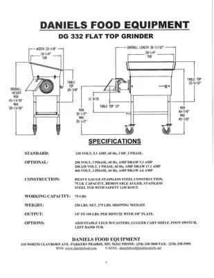Daniels DG 332 Flat Top Grinder - Professional Commercial Meat Grinder, 230V, 3 Phase